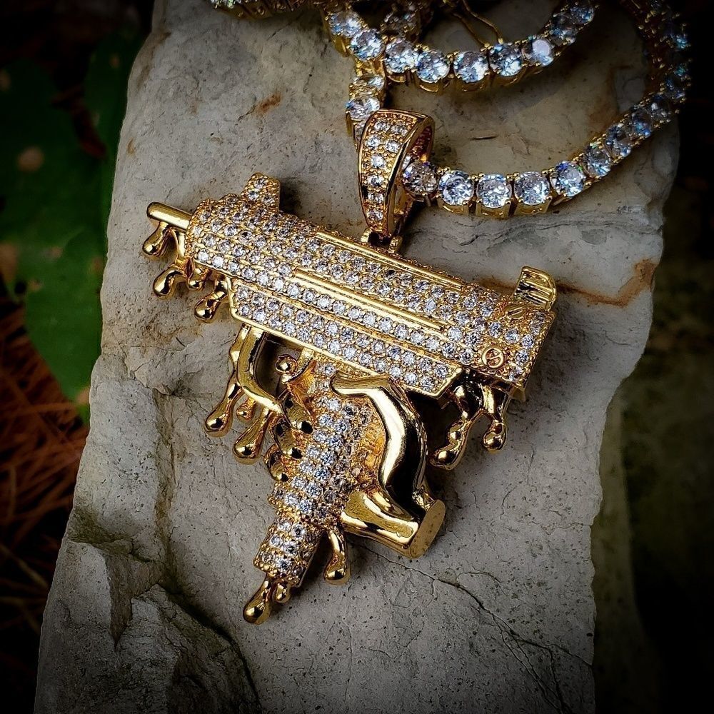 14k gold plated Uzi Drip tennis necklace